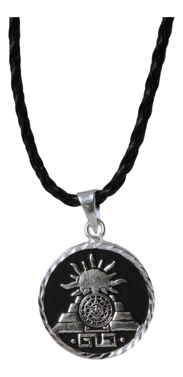 Collar Dije Calendario Azteca Y Templo Azteca Doble Vista Plata