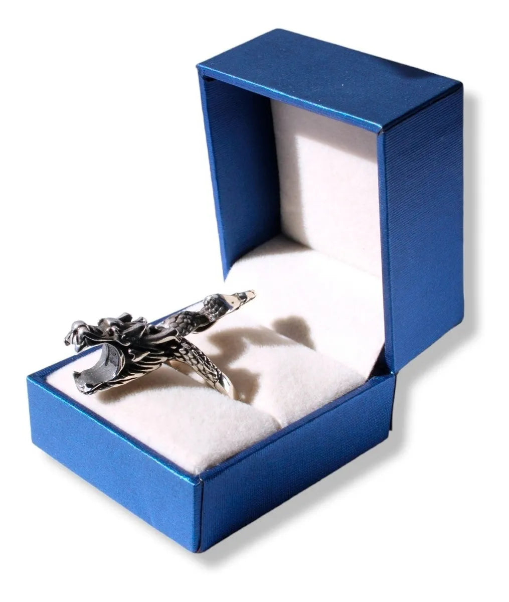 Anillo Dragón Sujeta Cigarros Plata 925 Ajustable Hombre