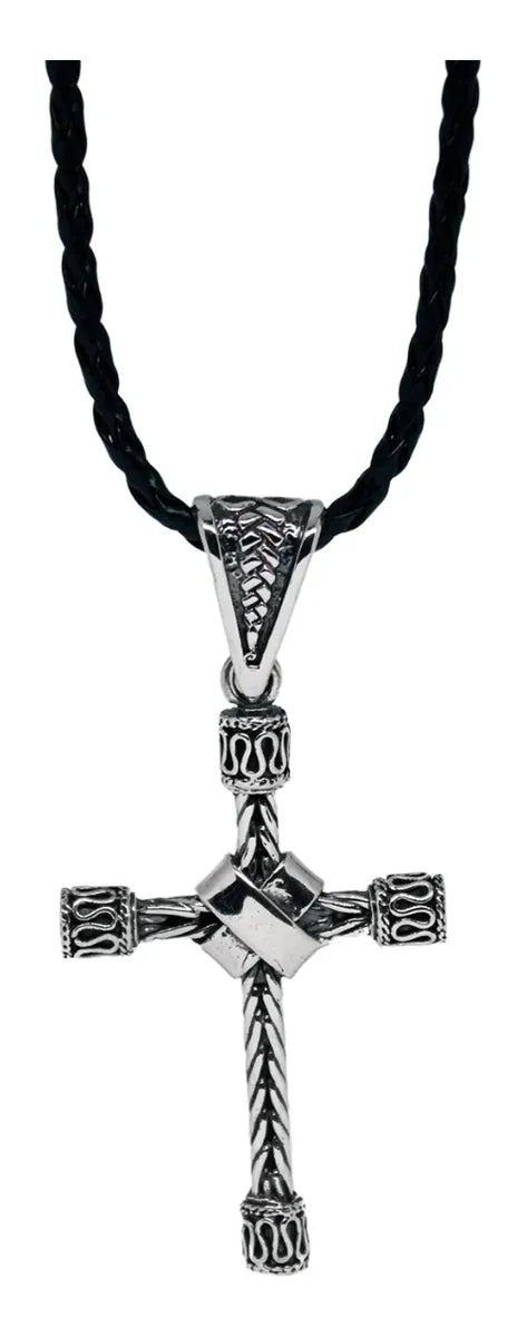 Dije Cruz Bali Plata 925 Unisex Cordón Piel Regalo Elegante