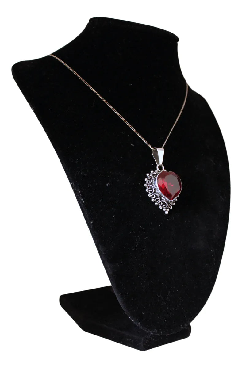 Collar Corazón Gema Rubí Plata 925 Joyería Gamma Rojo