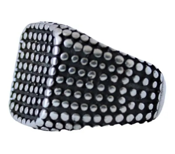 Anillo Hombre Plata 925 Pavonado Vintage Lunares Macizo