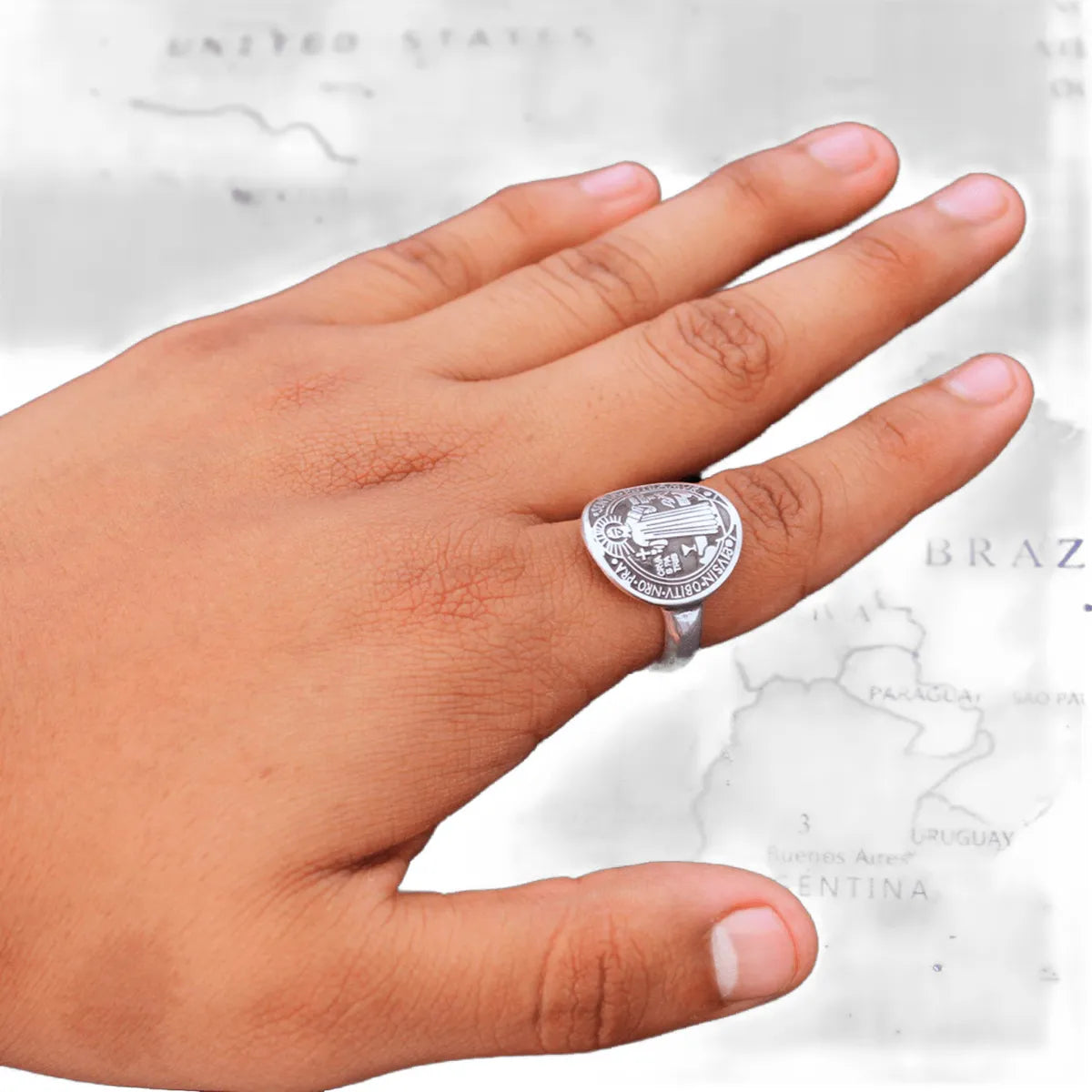 Anillo Para Hombre San Benito Pastor Caballero Plata 925