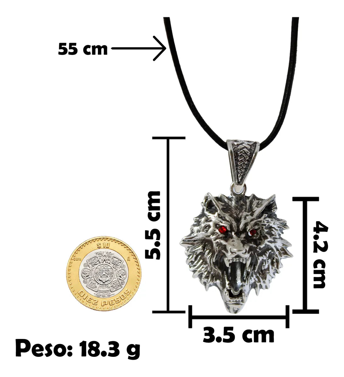 Dije Lobo Fenrir Plata 925 Hombre Collar Cordón Piel Taxco