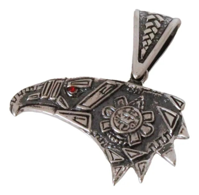 Collar Plata 925 Dije Águila Calendario Azteca Quetzalcóatl