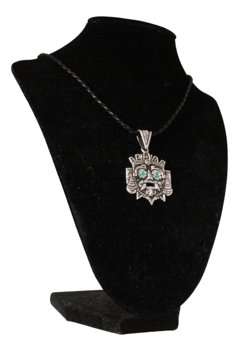 Collar Hombre Plata 925 Dije Tlaloc Azteca Cordón Piel Nice