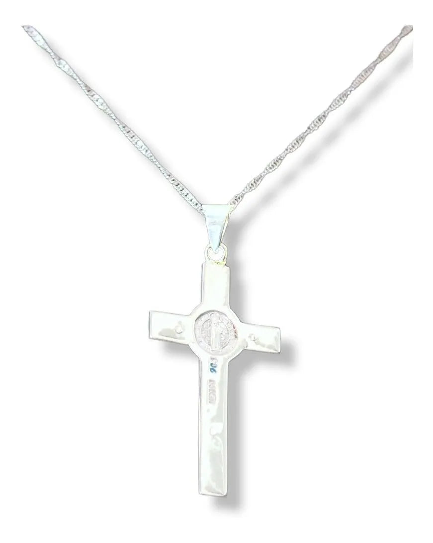 Dije Crucifijo San Benito Plata 925 Ópalo Cadena Hombre Nice - Azul Cielo