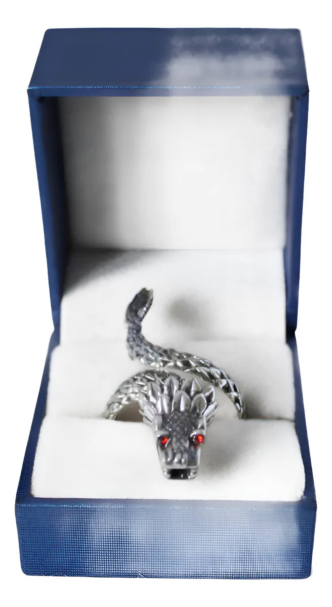 Anillo Quetzalcóatl Serpiente Emplumada Plata 925 Ajustable Ojos Rojos