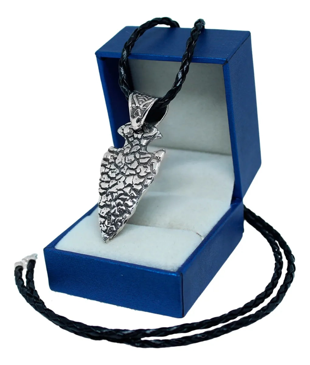 Dije Punta De Flecha Primitiva Plata 925 Cordón Piel Regalo