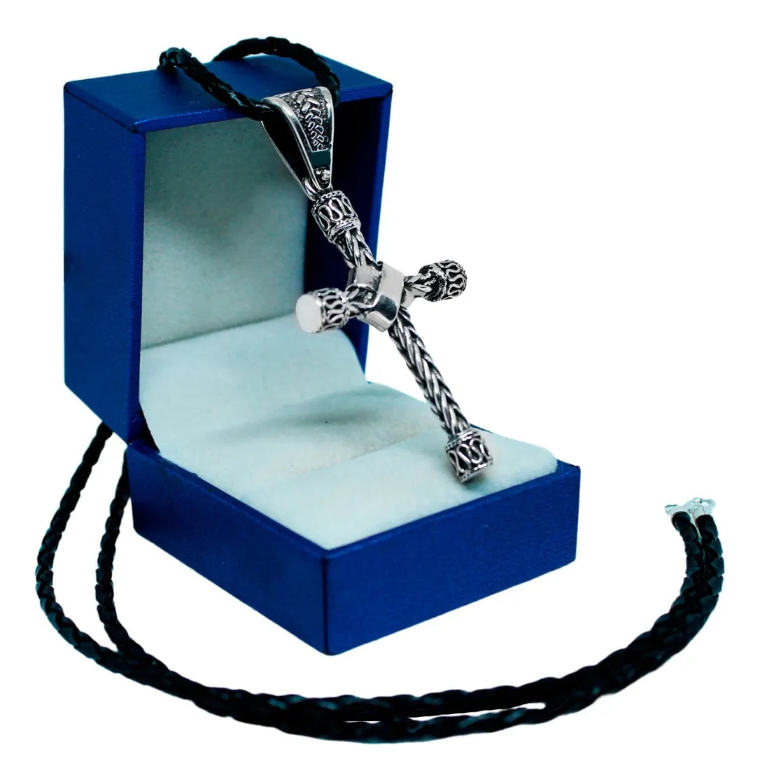 Dije Cruz Bali Plata 925 Unisex Cordón Piel Regalo Elegante