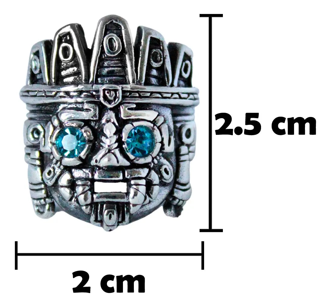 Anillo Tlaloc Plata 925 Zirconia Azul Maya Azteca Hombre