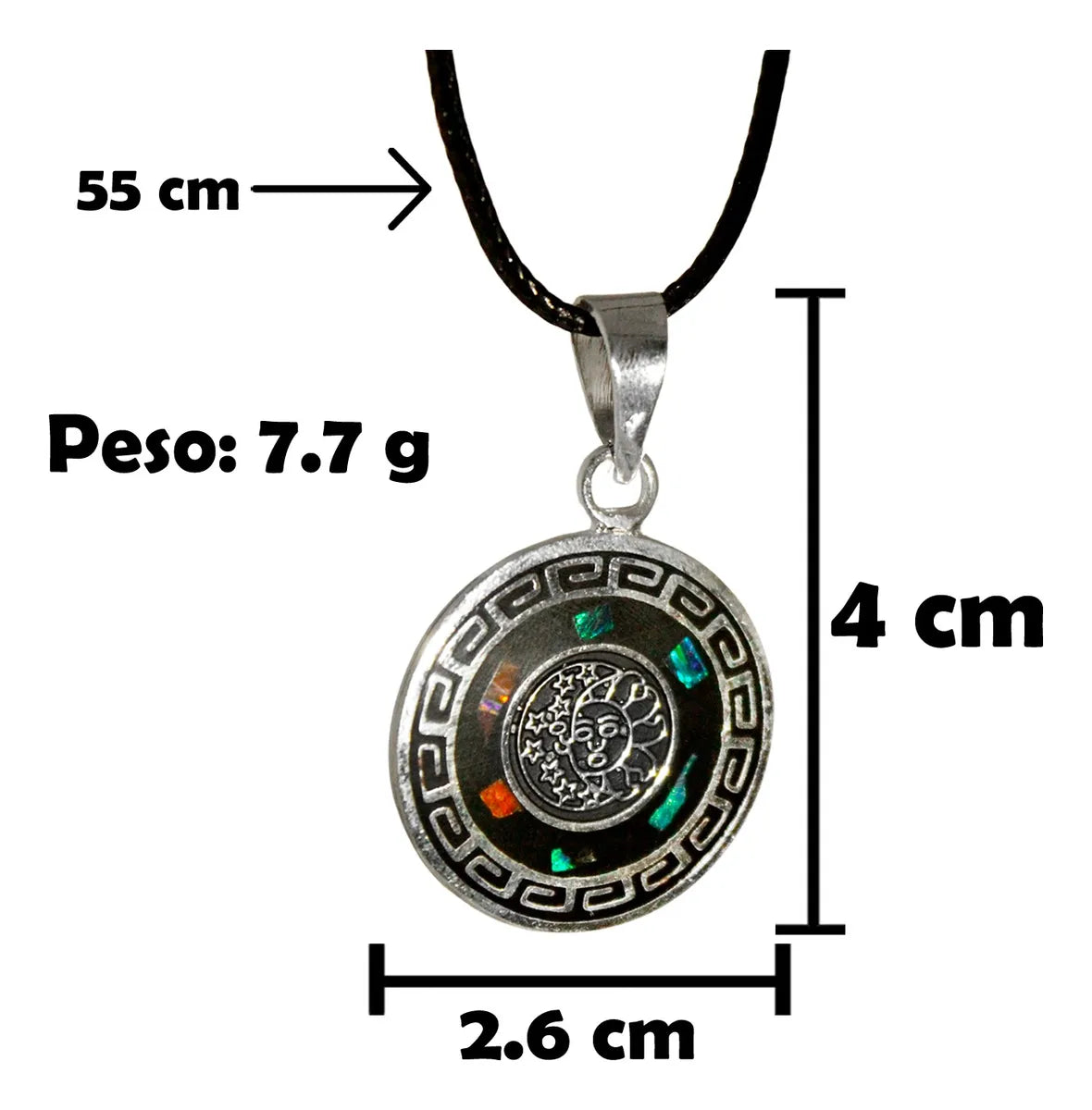 Dije Colgante Ópalo Sol Y Luna Plateado Calendario Azteca