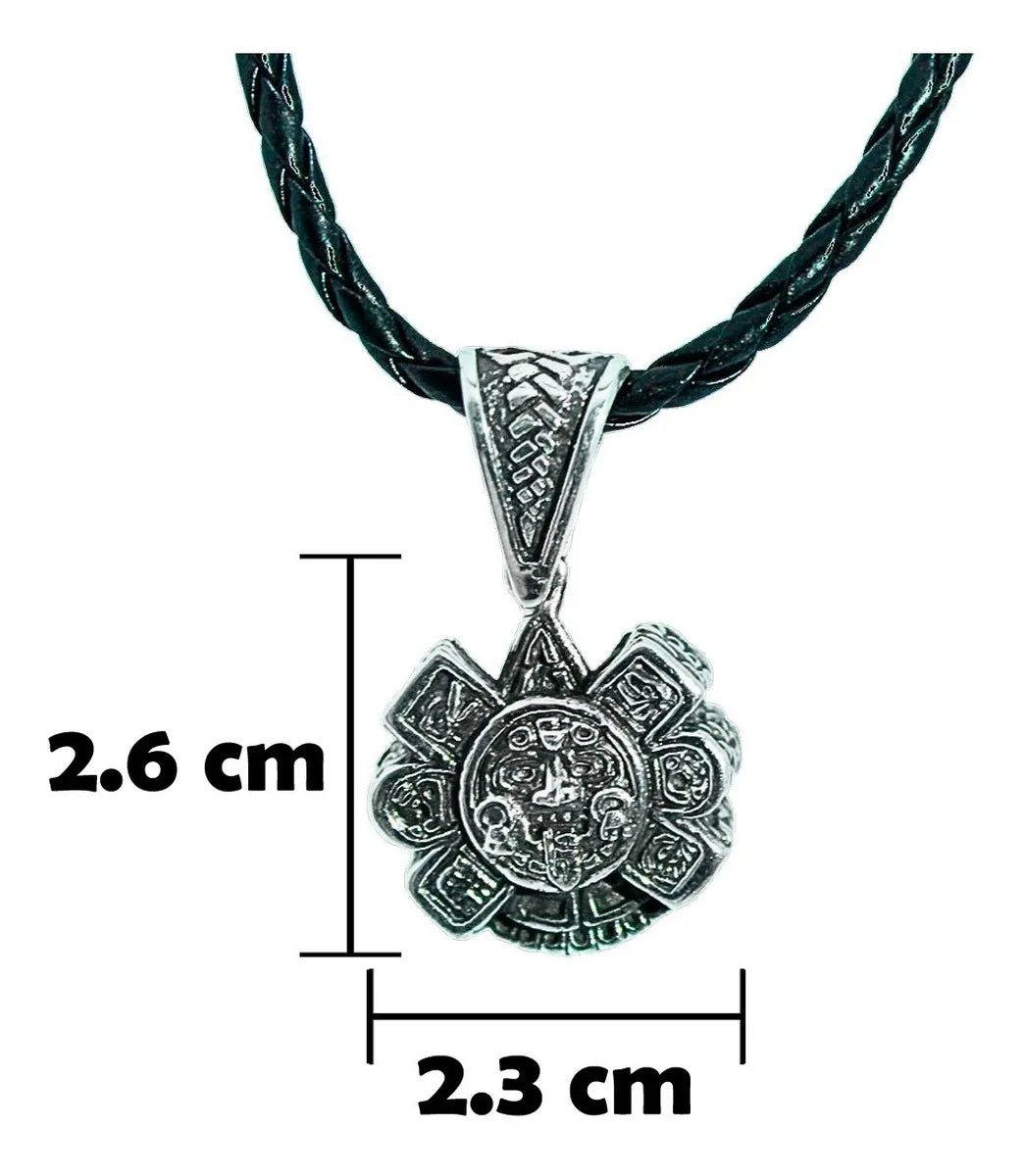Dije Sol Calendario Azteca Plata 925 Hombre Cordón Piel