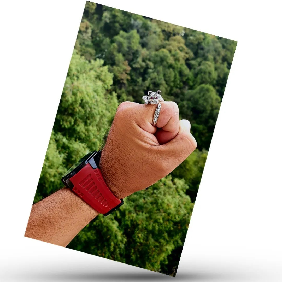 Anillo Jaguar Plata Fina 925 Ajustable Hombre Ideal Regalo Ojos Rojos