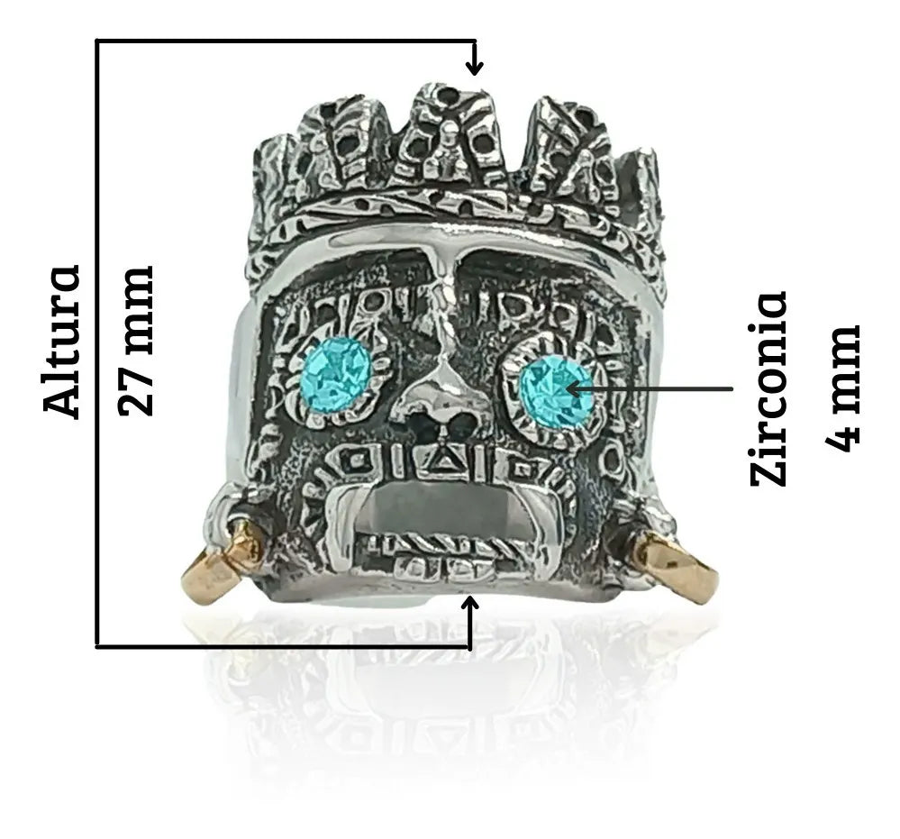 Anillo Dios Azteca Tlaloc Plata 925 Hombre Zirconia Caballero | Joyería Gamma
