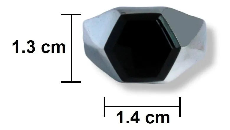 Anillo Hombre Plata 925 Pitágoras Piedra Ónix Hexagonal
