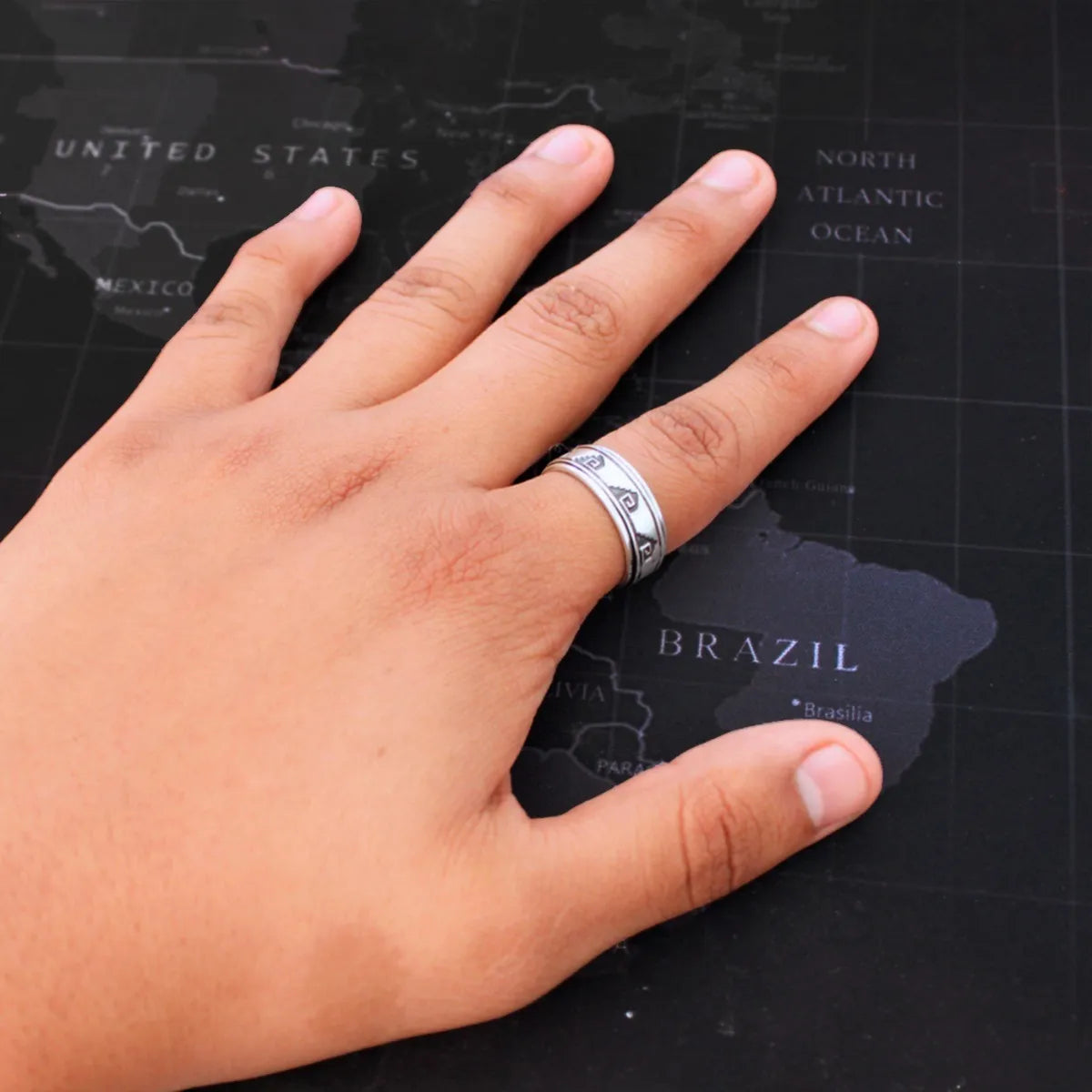 Argolla Pirámides Grecas Plata 925 Giratoria Antiestrés Niza