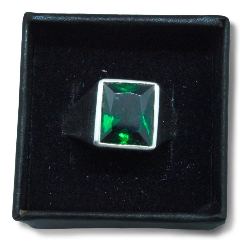 Anillo Carlos Plata925 Hombre Piedra Verde Esmeralda 10x12