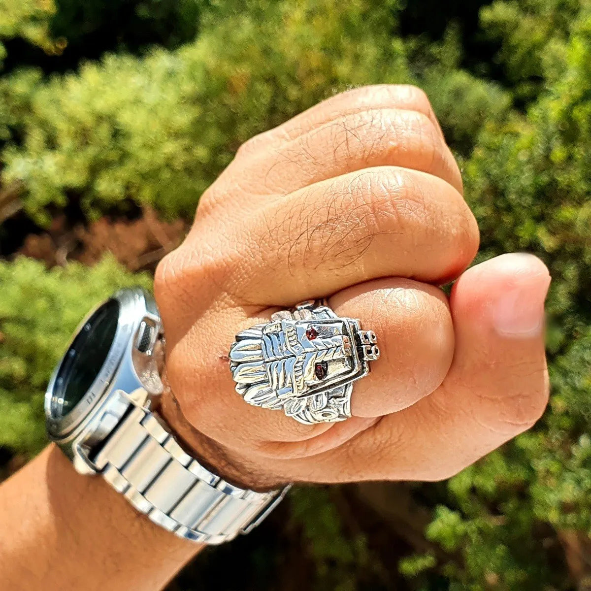 Anillo Hombre Quetzalcóatl Plata 925 Maciza Dios Azteca Nice