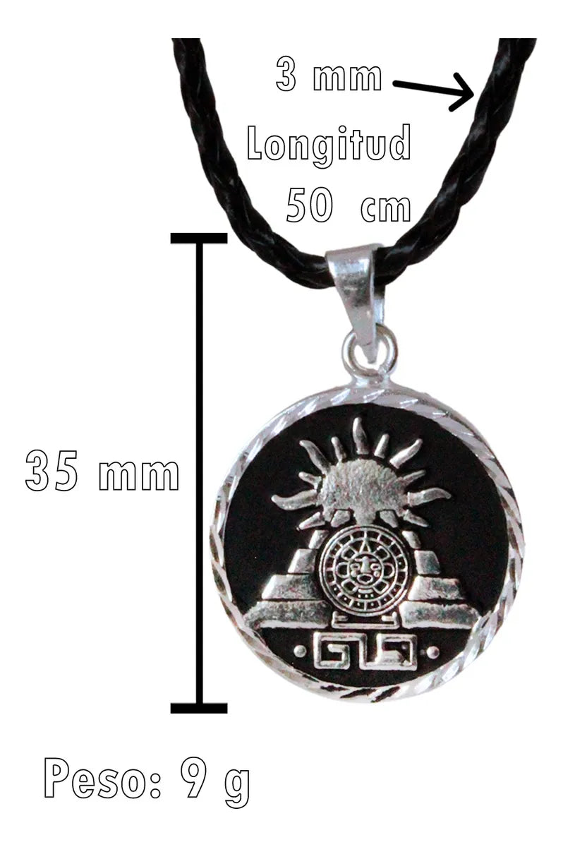 Collar Dije Calendario Azteca Y Templo Azteca Doble Vista Plata