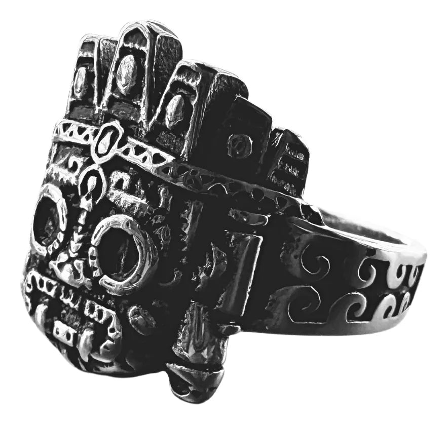 Anillo Tláloc Azteca Acero Inoxidable 316l Hombre Joyería