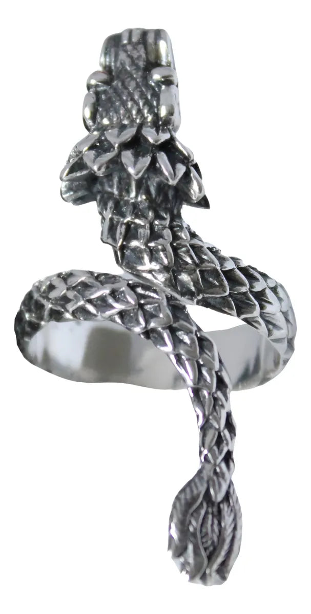 Anillo Quetzalcóatl Serpiente Emplumada Plata 925 Ajustable Ojos Rojos