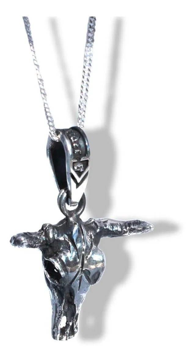 Dije Cráneo Toro Plata 925 Hombre Cabeza Cuernos Unisex Vaca