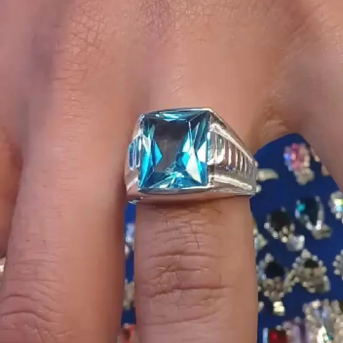 Anillo Poseidón Aguamarina 10x12mm Plata 925 Diseño Exclusivo