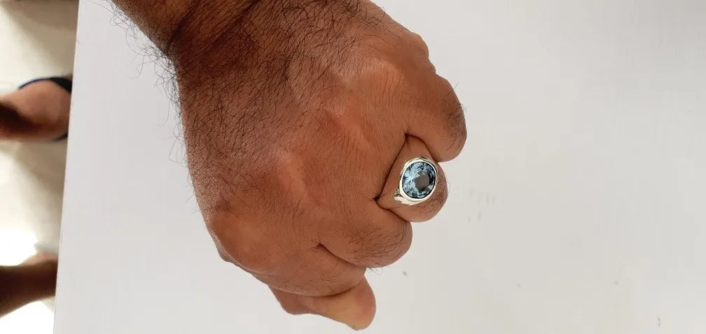 Anillo Plata925 Hombre Aguamarina 12mm Elegante Joyería Fina