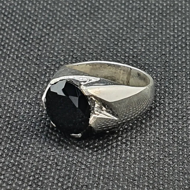 Anillo Hombre Plata 925 Zirconia Negra 12mm Joyería Fina