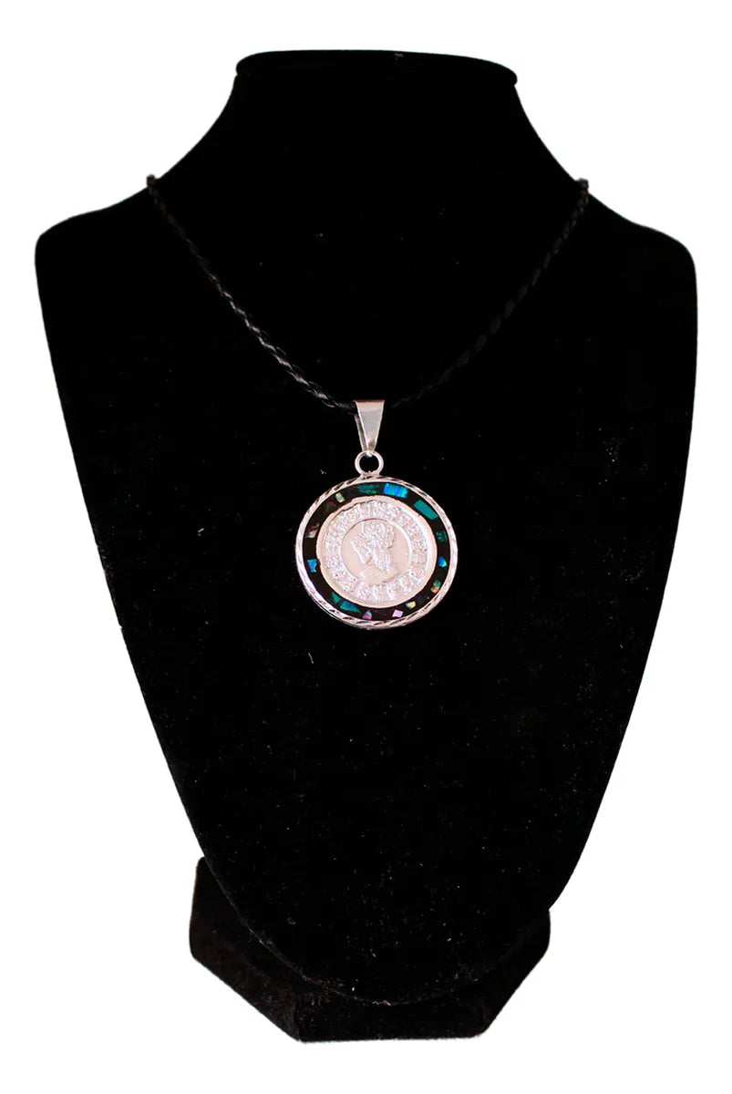 Collar Calendario Azteca Y Maya Dije Plateado Ópalo Bicolor