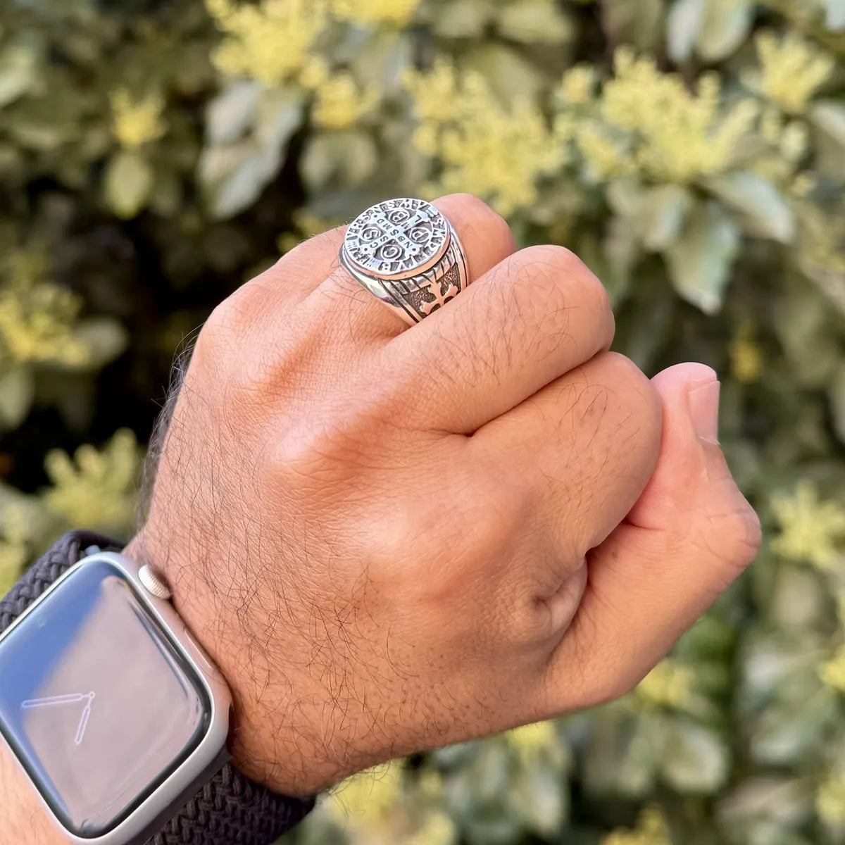 Anillo Hombre Plata Esterlina 925 Cruz San Benito Caballero