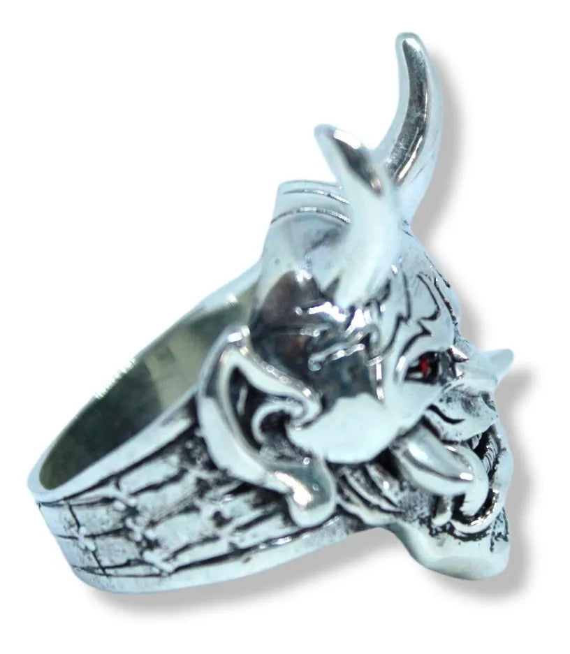 Anillo Demonio Con Cuernos Plata Maciza Esterlina 925 Hombre