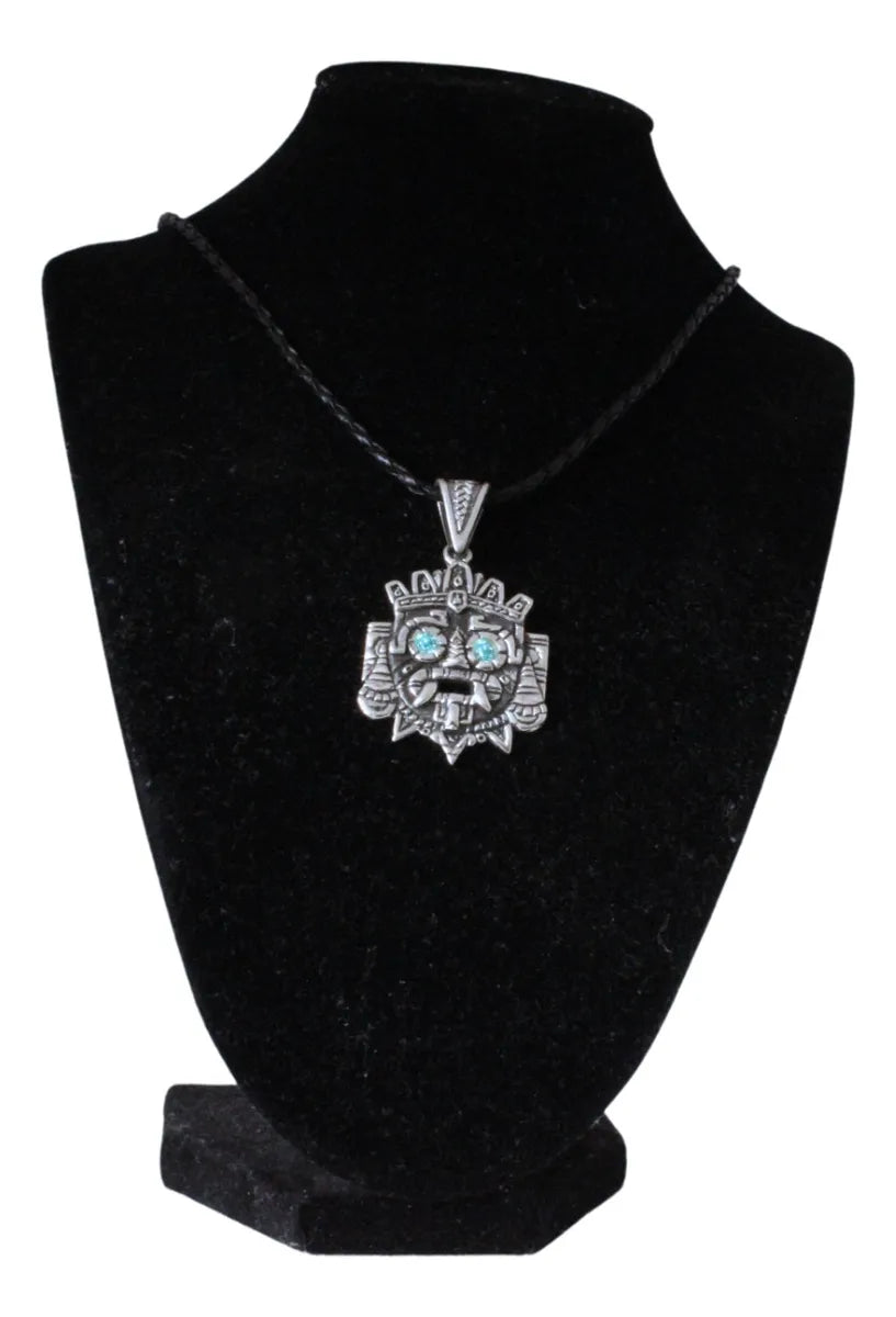 Collar Hombre Plata 925 Dije Tlaloc Azteca Cordón Piel Nice