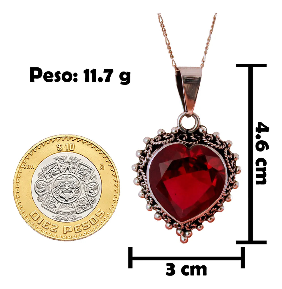 Collar Corazón Gema Rubí Plata 925 Joyería Gamma Rojo
