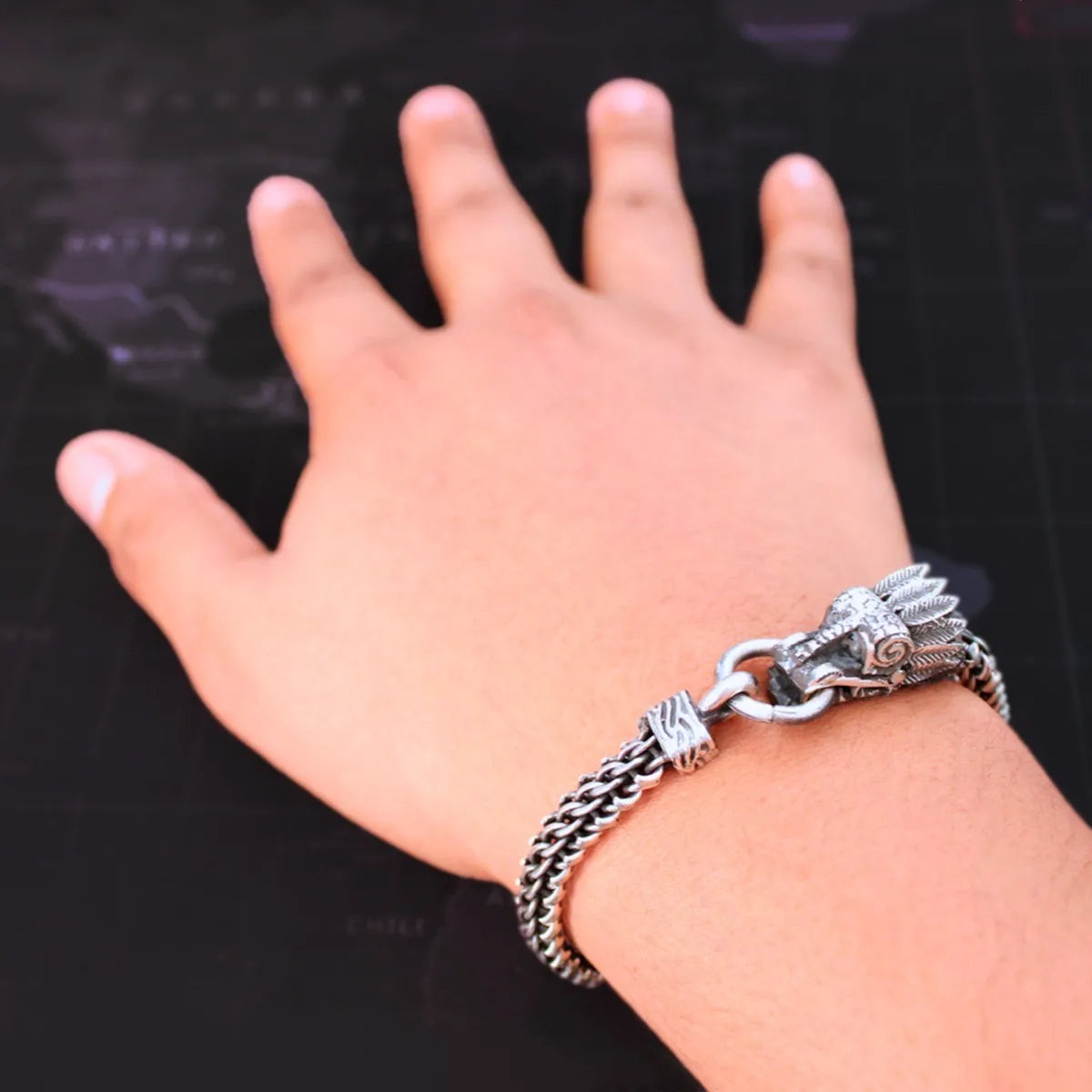 Pulsera Quetzalcóatl Plata 925 Pulso Tipo Bali Hombre Azteca