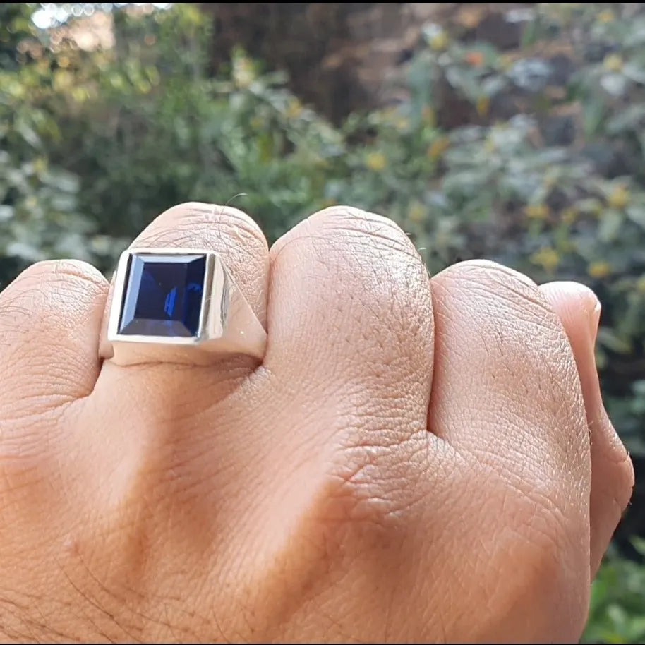 Anillo Mateo Hombre Plata 925 Joyería Zafiro Azul 10x12mm