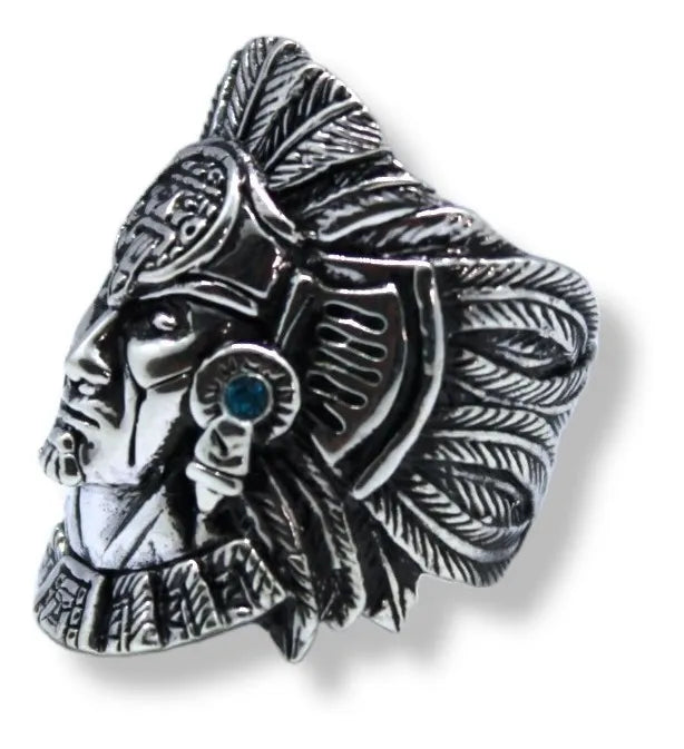 Anillo Hombre Cuauhtémoc Plata 925 Tlatoani Azteca Mexica