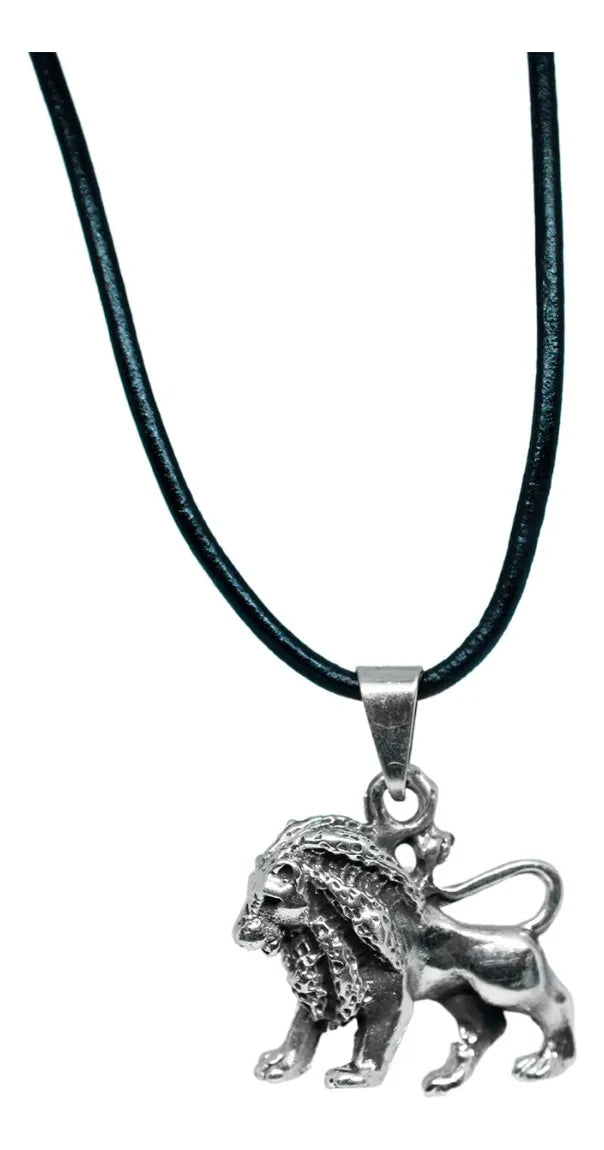 Dije León Plata 925 Collar Hombre Mujer Cordón Piel Regalo