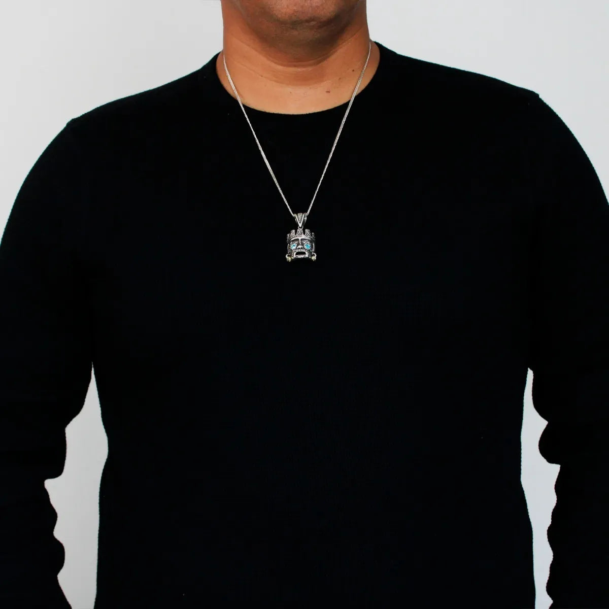 Dije Dios Tlaloc Plata 925 Hombre Azteca Caballero Con Piel