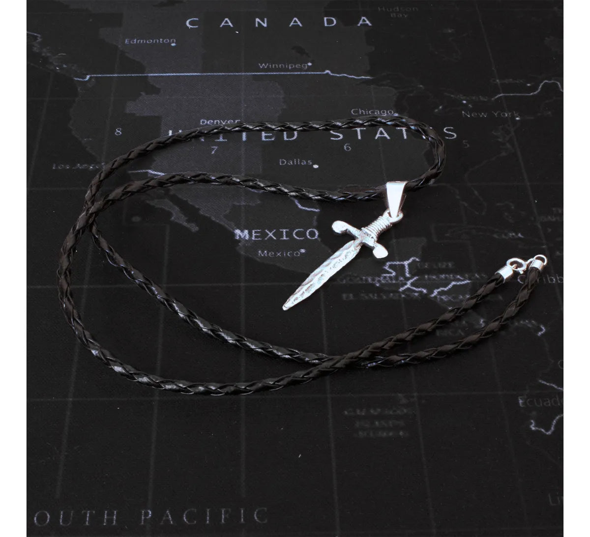 Collar Dije Espada Plata 925 Hombre Cordón Piel Joyería Nice Plateado