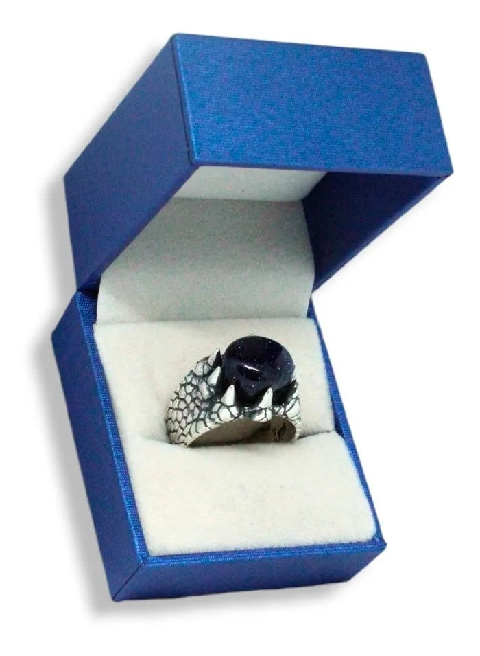 Anillo Eragón Dragón Plata 925 Hombre Mujer Venturina Azul