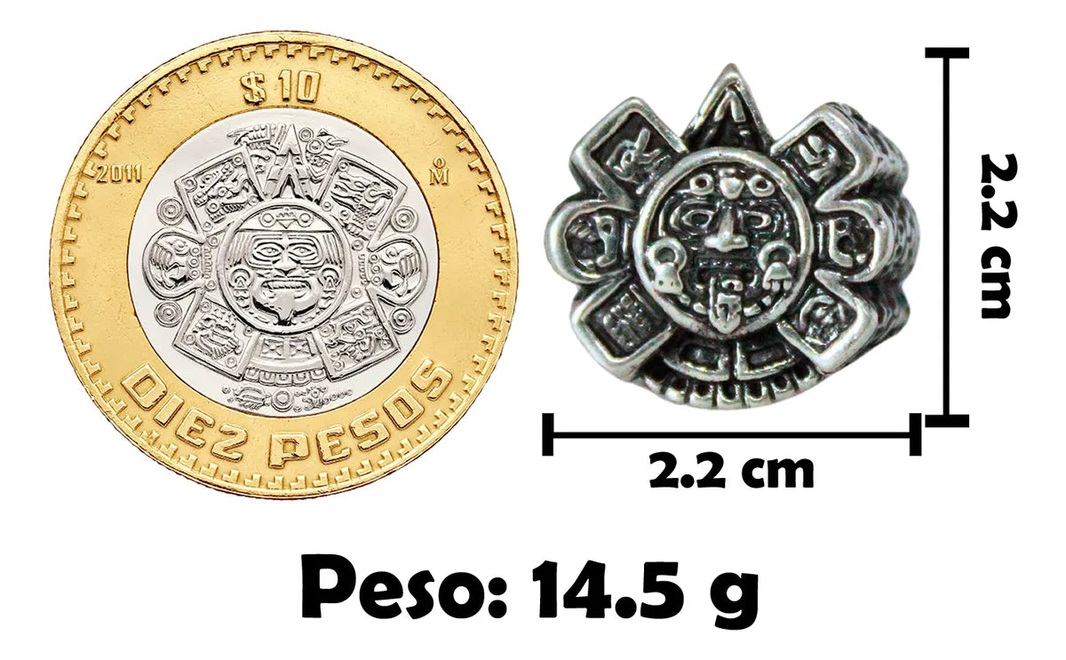 Anillo Hombre Sol Azteca Plata 925 Ajustable Joyería Gamma