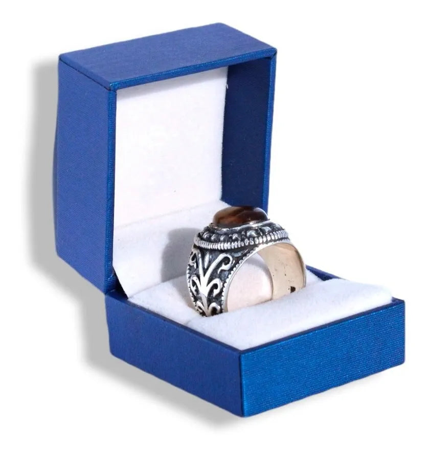 Anillo Turco Otomano Plata925 Hombre Ojo De Tigre Líder