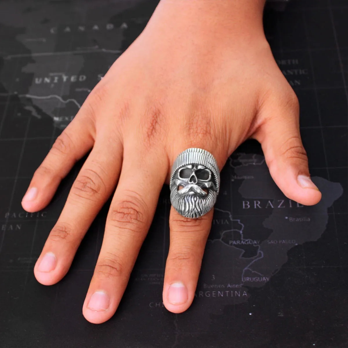 Anillo Hombre Calavera Plata 925 Motociclista El Barbas