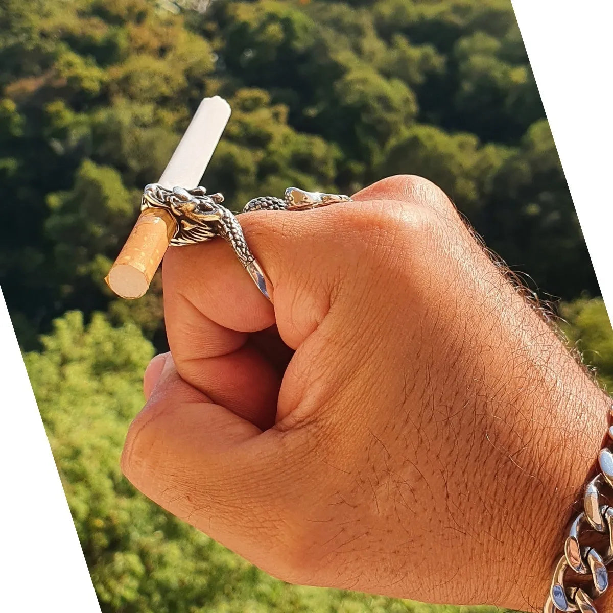 Anillo Dragón Sujeta Cigarros Plata 925 Ajustable Hombre