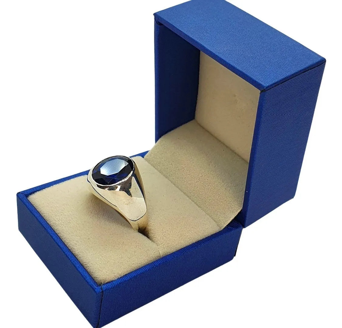 Anillo Hombre Plata 925 Zafiro Azul Octavio Elegante 10x12mm