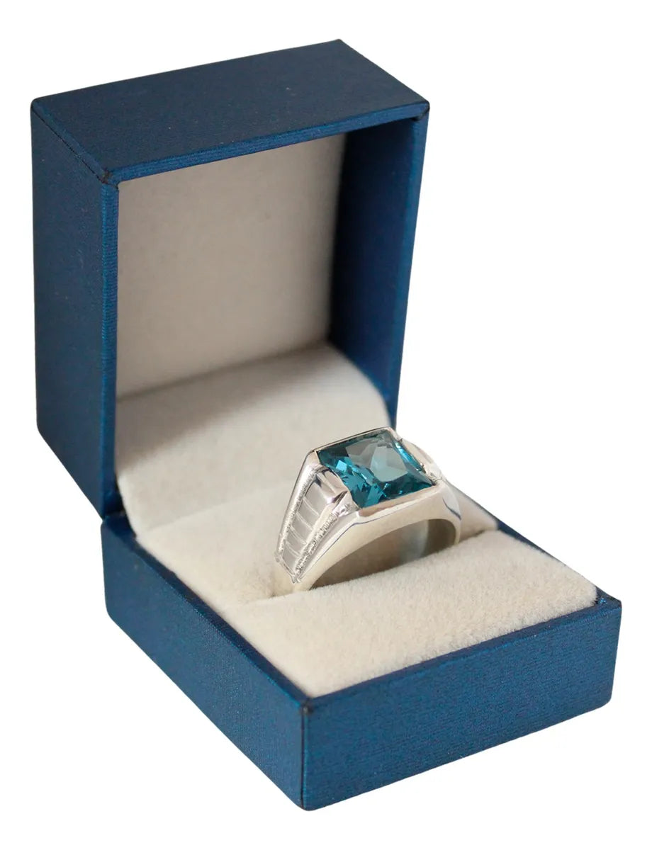 Anillo Poseidón Aguamarina 10x12mm Plata 925 Diseño Exclusivo