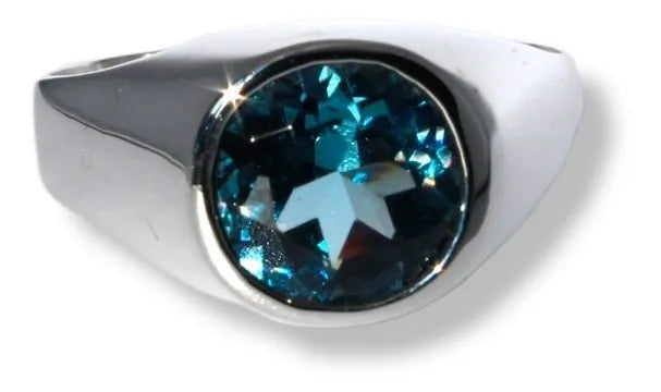 Anillo Plata925 Hombre Aguamarina 12mm Elegante Joyería Fina