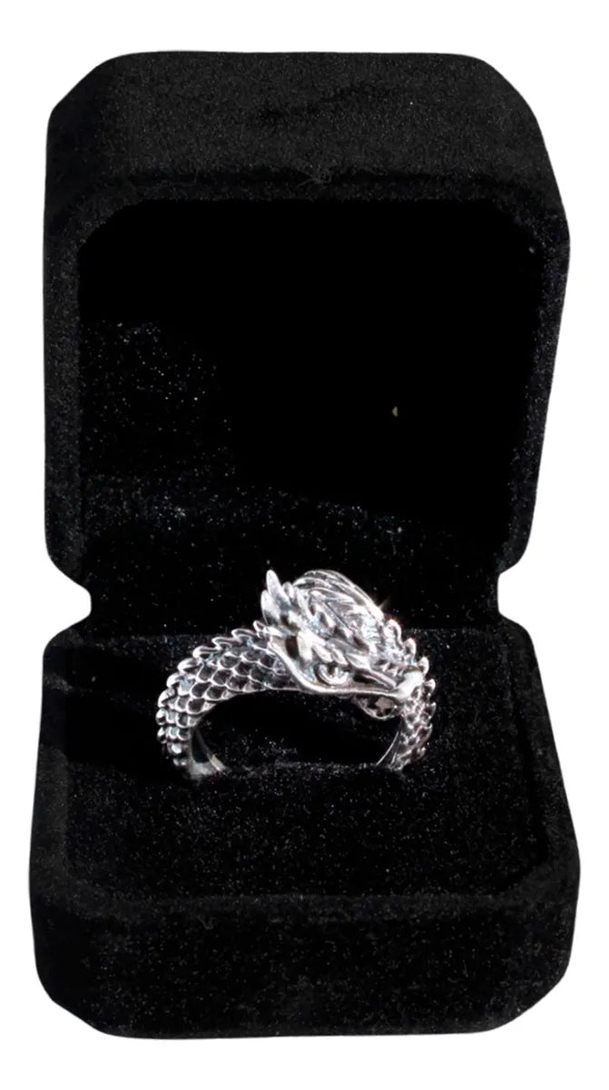 Anillo Hombre Plata 925 Dragón Ajustable Joyería Fina Nueva Plateado