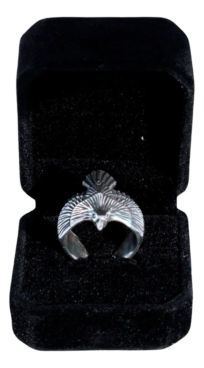 Anillo Hombre Águila Mexicana Plata 925 Ajustable Hecho Mano Plateado